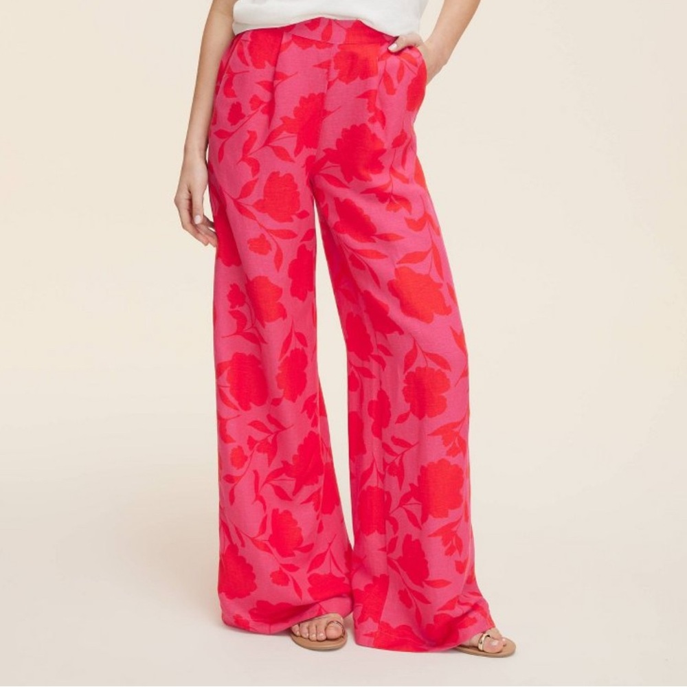 Kate Spade x Target Linen Floral Pink & Red Wide-Leg Pants